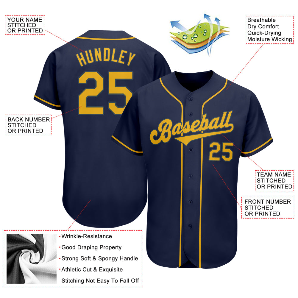 Custom Navy Gold Authentic Baseball Jersey - Image 4
