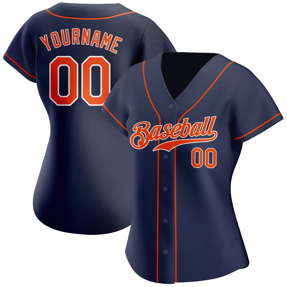 Custom Navy Orange-White Authentic Baseball Jersey - Image 3