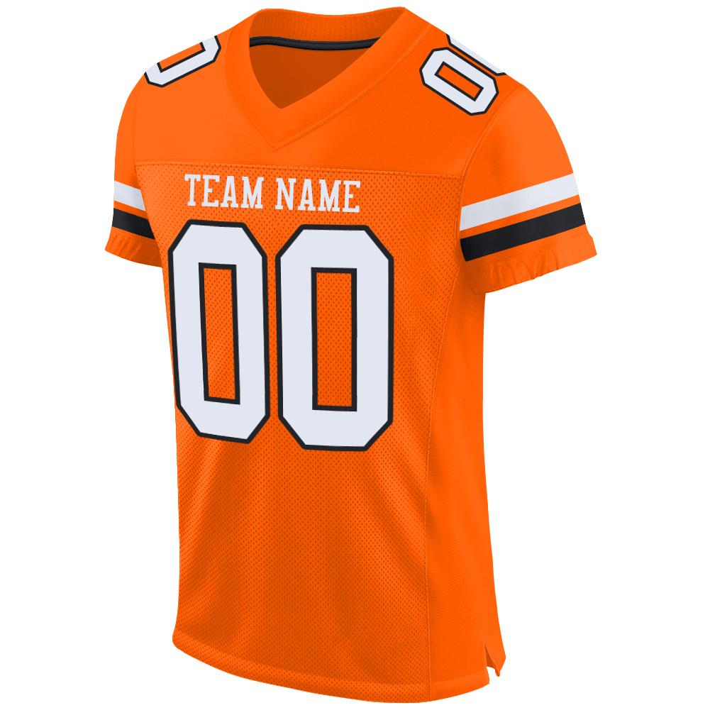 Custom Orange White-Black Mesh Authentic Football Jersey - Image 3