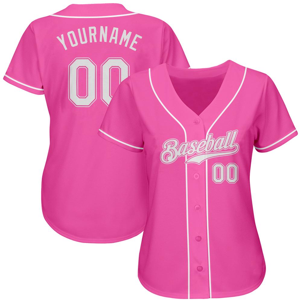 Custom Pink White Authentic Baseball Jersey - Image 3