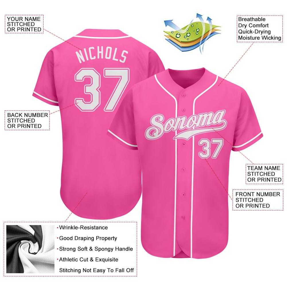 Custom Pink White Authentic Baseball Jersey - Image 4