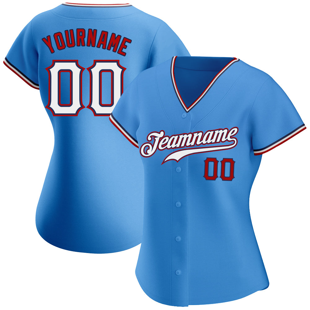 Custom Powder Blue White-Red Authentic Baseball Jersey - Image 2