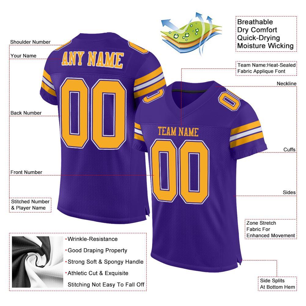 Custom Purple Gold-White Mesh Authentic Football Jersey - Image 4