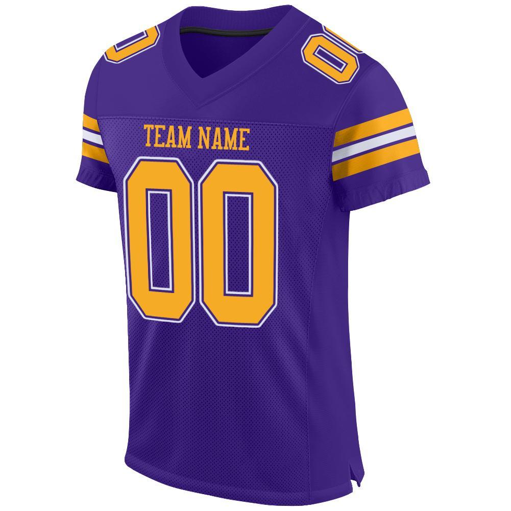 Custom Purple Gold-White Mesh Authentic Football Jersey - Image 2