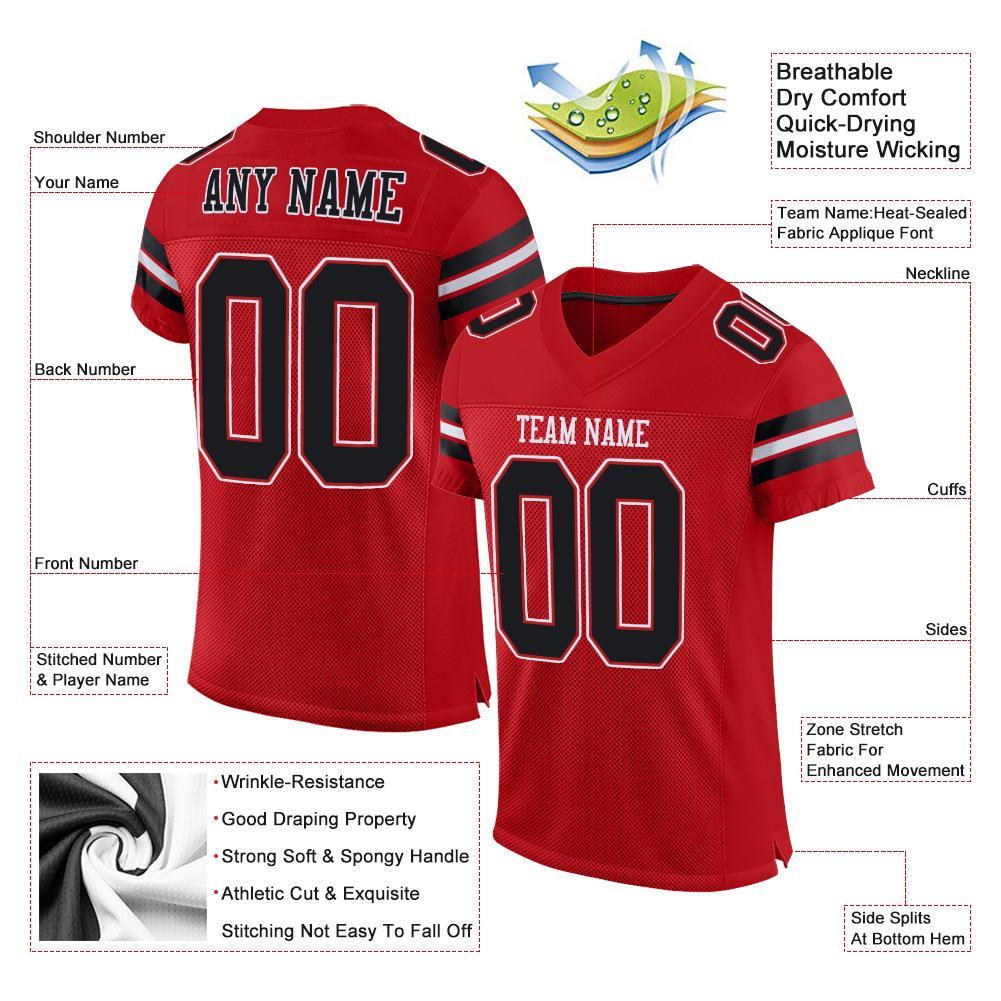Custom Red Black-White Mesh Authentic Football Jersey - Image 4