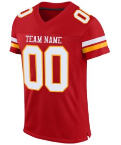 Alternative view of Custom Red White-Gold Mesh Authentic Football Jersey
