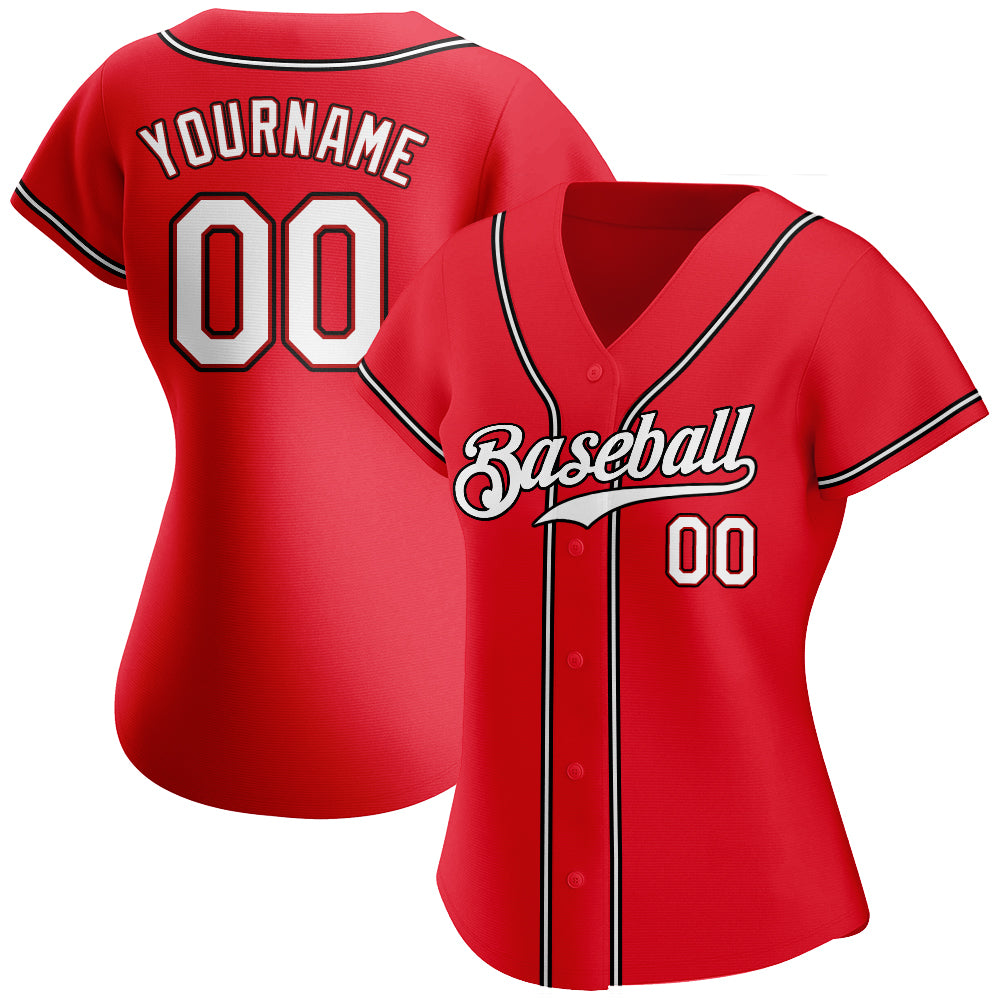 Custom Red White-Black Authentic Baseball Jersey - Image 3