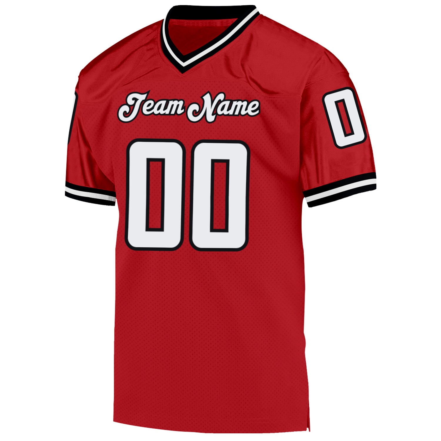 Custom Red White-Black Mesh Authentic Throwback Football Jersey - Image 2
