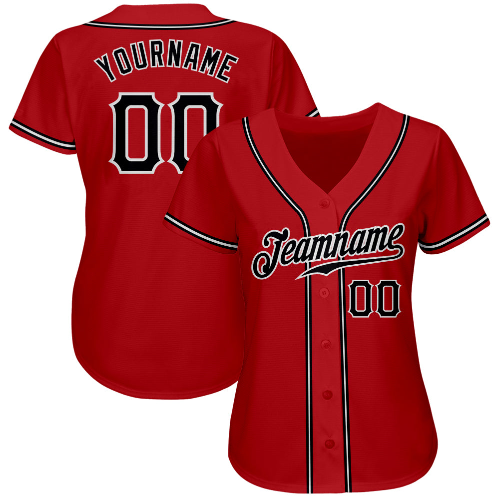 Custom Red Black-White Authentic Baseball Jersey - Image 3