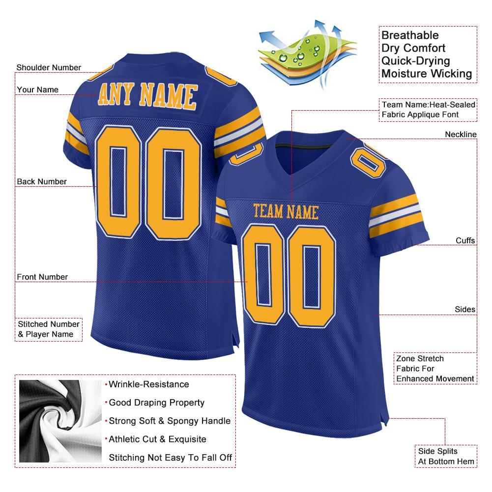 Custom Royal Gold-White Mesh Authentic Football Jersey - Image 4