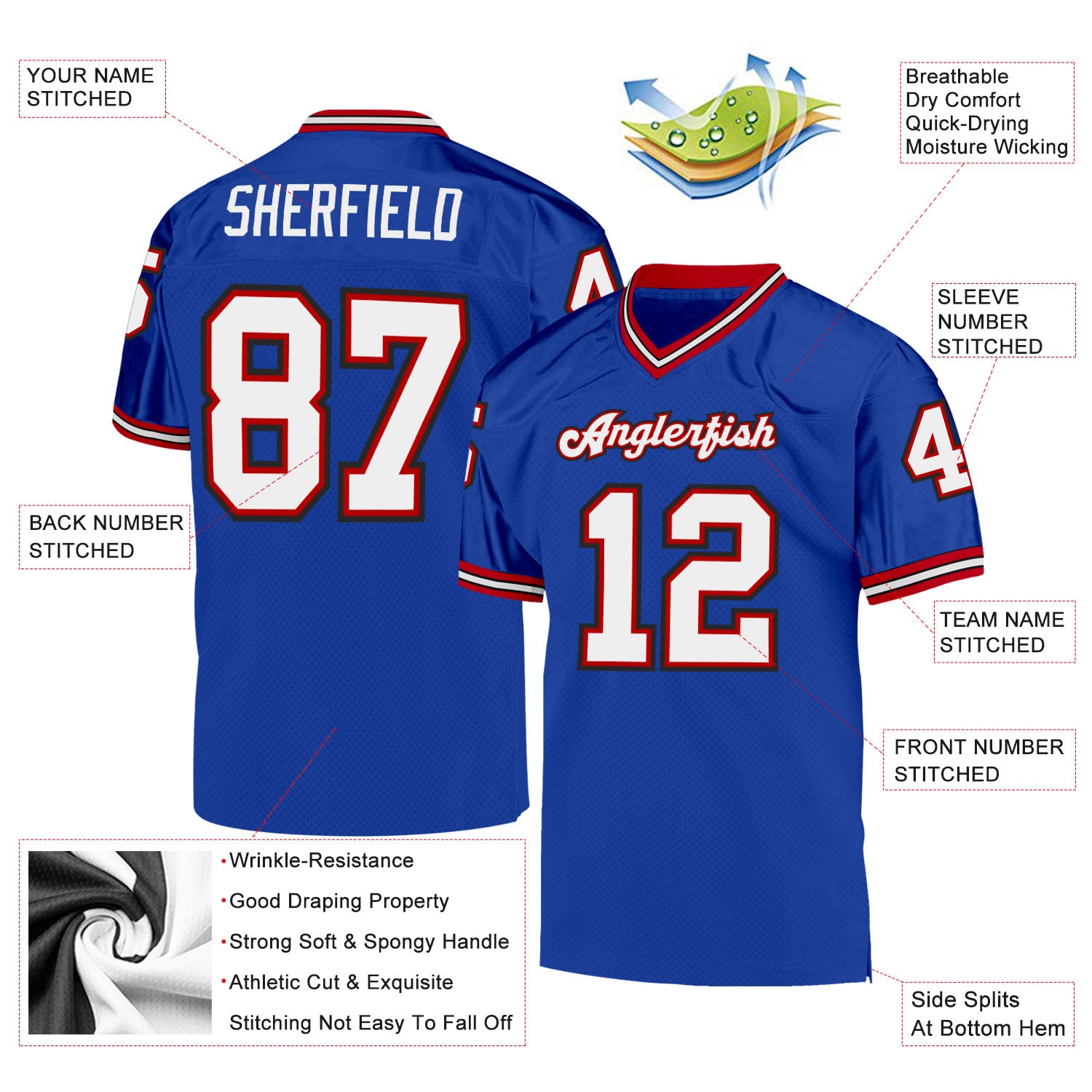 Custom Royal White-Red Mesh Authentic Throwback Football Jersey - Image 4