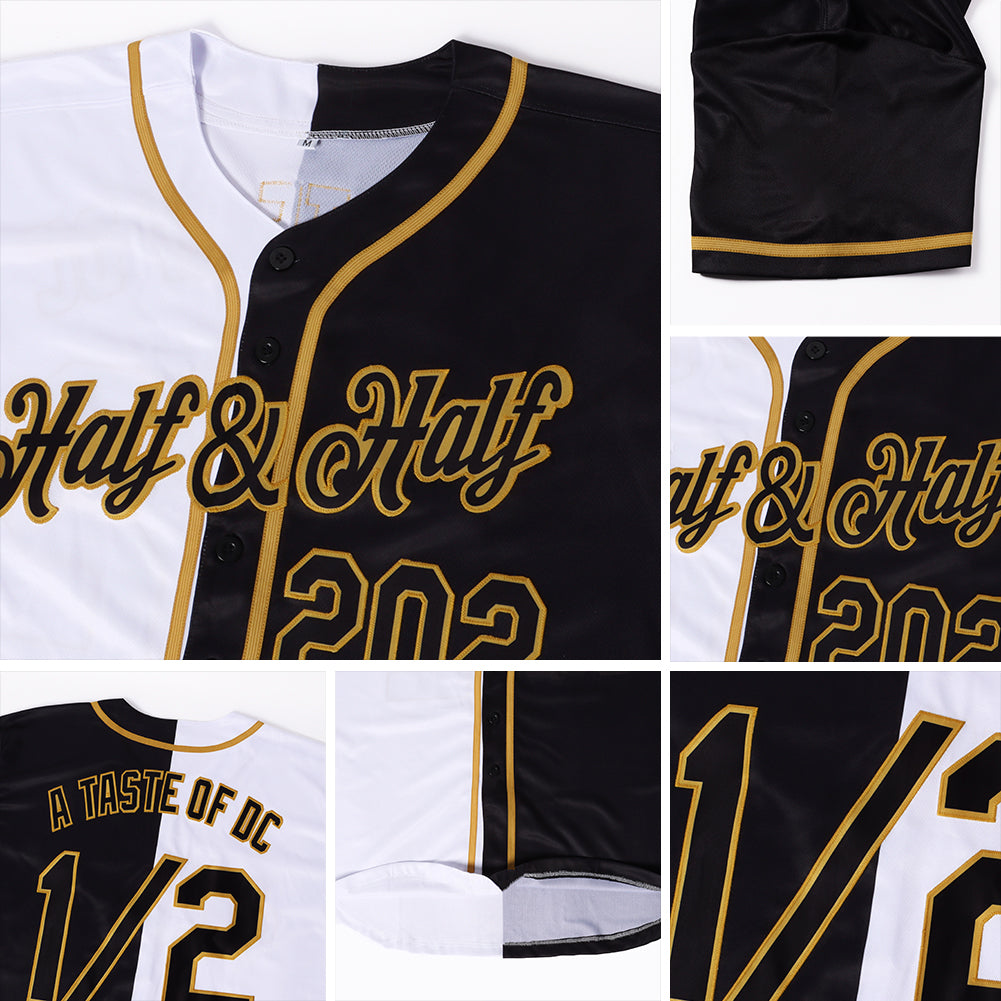 Custom White-Black Old Gold Authentic Split Fashion Baseball Jersey - Image 7