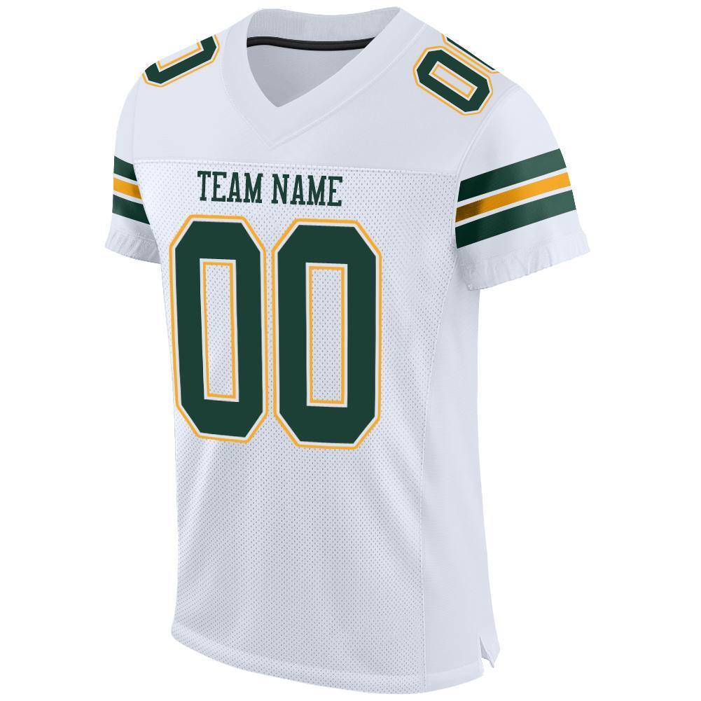 Custom White Green-Gold Mesh Authentic Football Jersey - Image 2