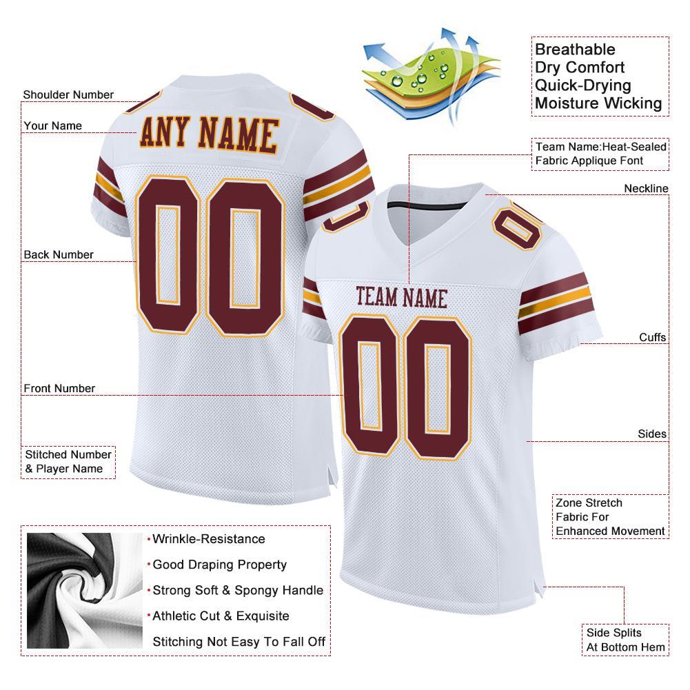 Custom White Burgundy-Gold Mesh Authentic Football Jersey - Image 4