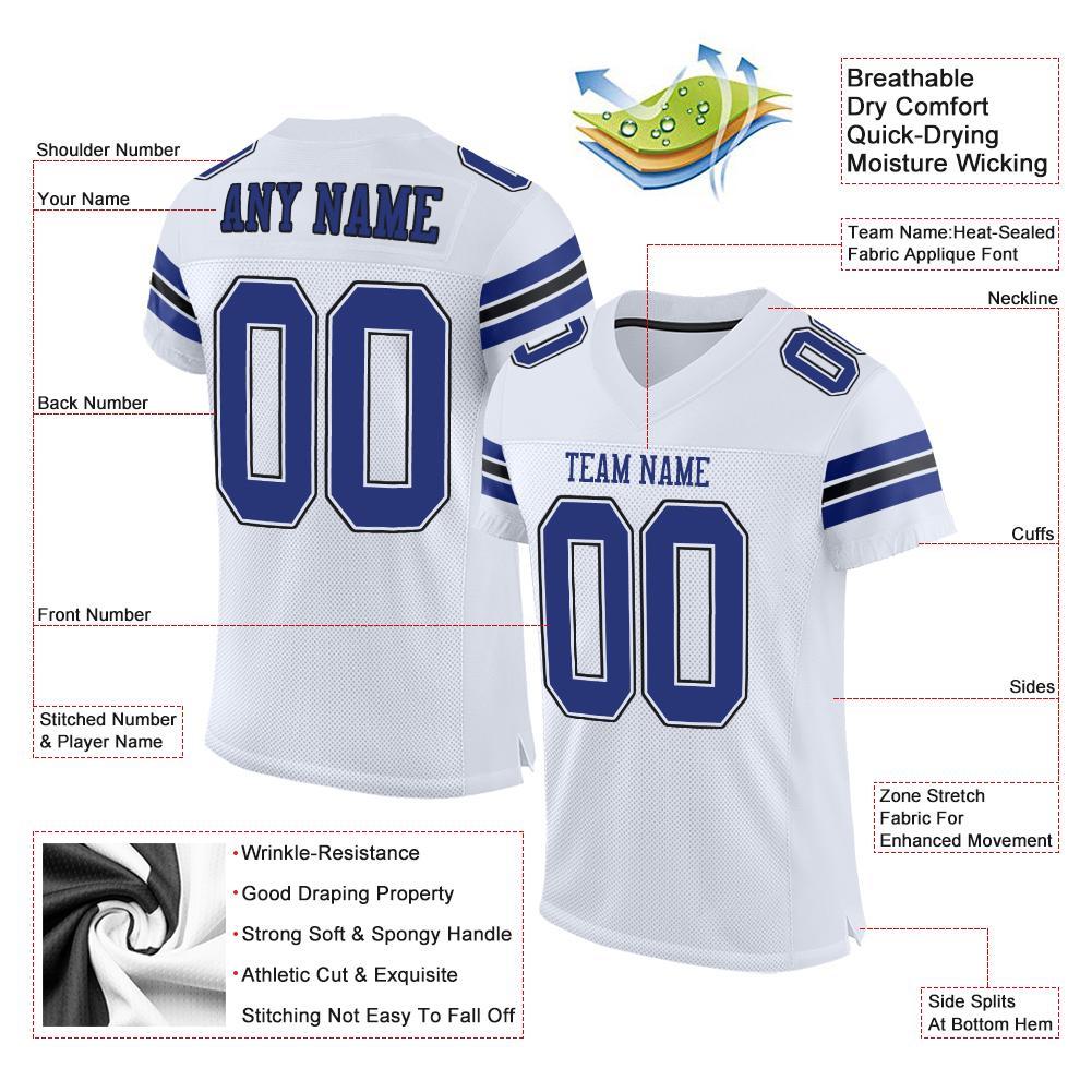 Custom White Royal-Black Mesh Authentic Football Jersey - Image 4