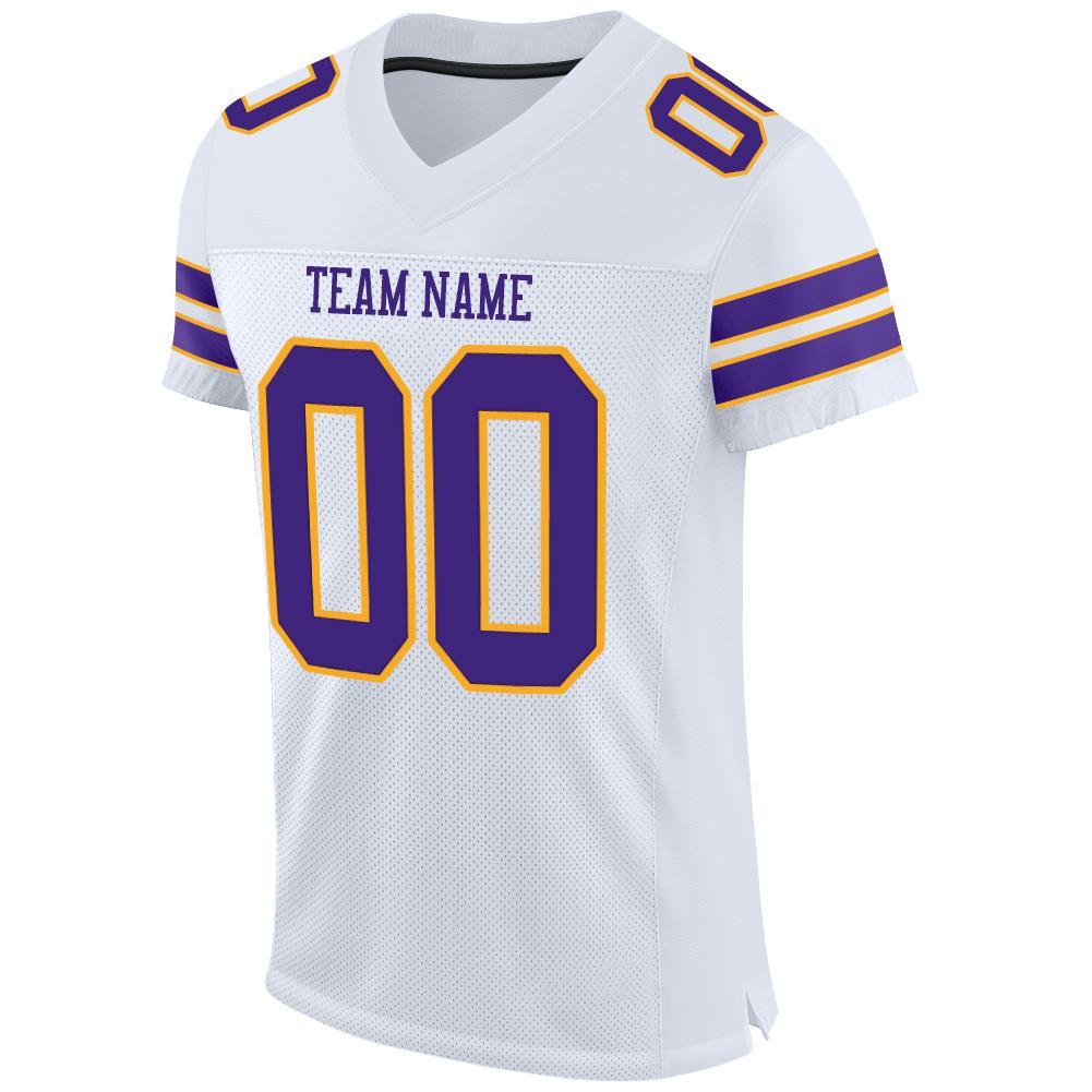Custom White Purple-Gold Mesh Authentic Football Jersey - Image 2