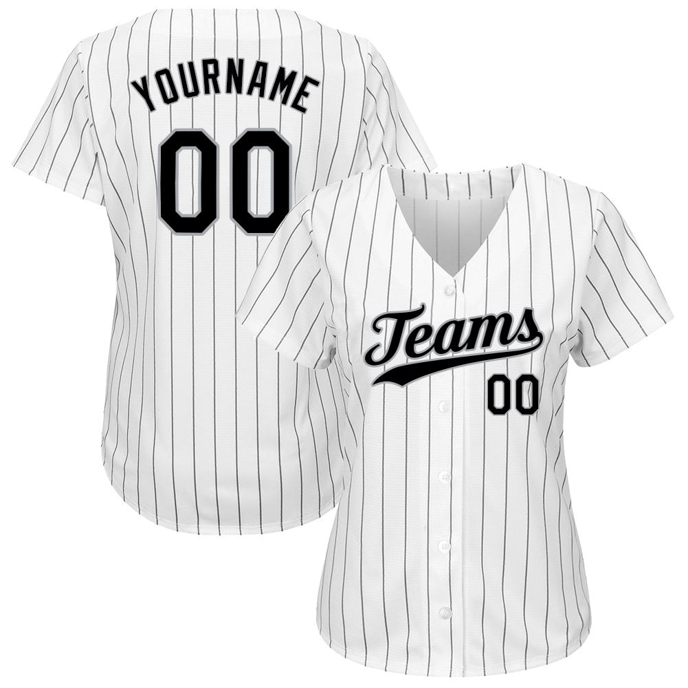 Custom White Black Pinstripe Black-Gray Authentic Baseball Jersey - Image 2