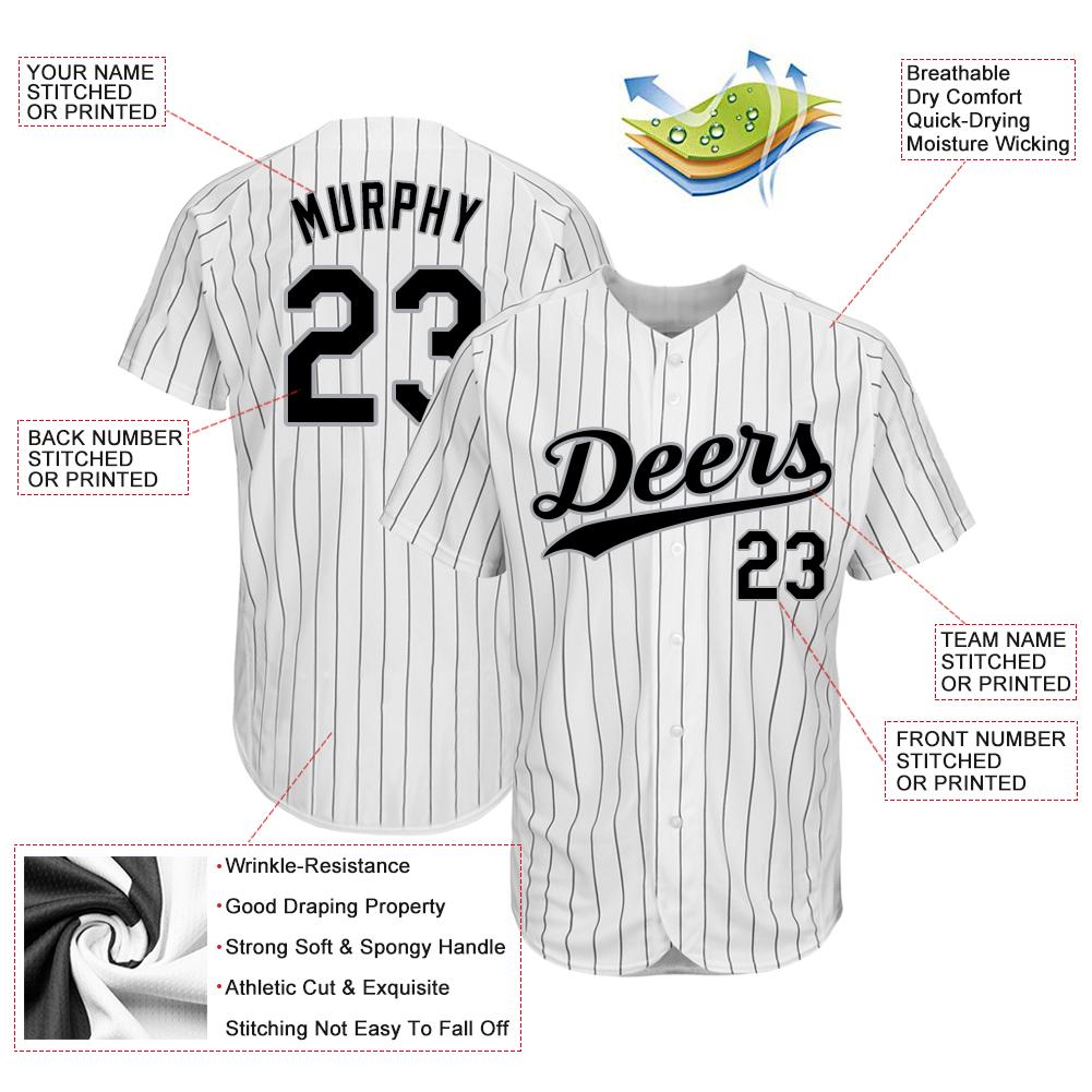 Custom White Black Pinstripe Black-Gray Authentic Baseball Jersey - Image 3