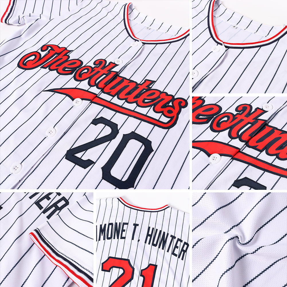 Custom White Black Pinstripe Red-Black Authentic Baseball Jersey - Image 7