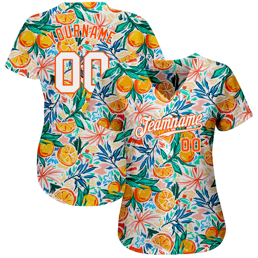 Custom White Orange 3D Pattern Design Fruit Authentic Baseball Jersey - Image 3